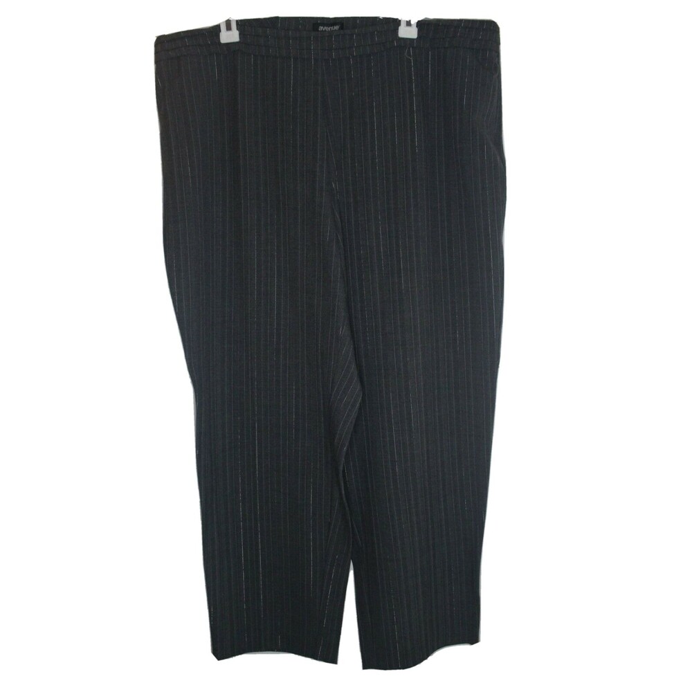 Avenue Stretch Gray Lurex Stripe Pants Classic Fit Straight Leg Size 18 NWT